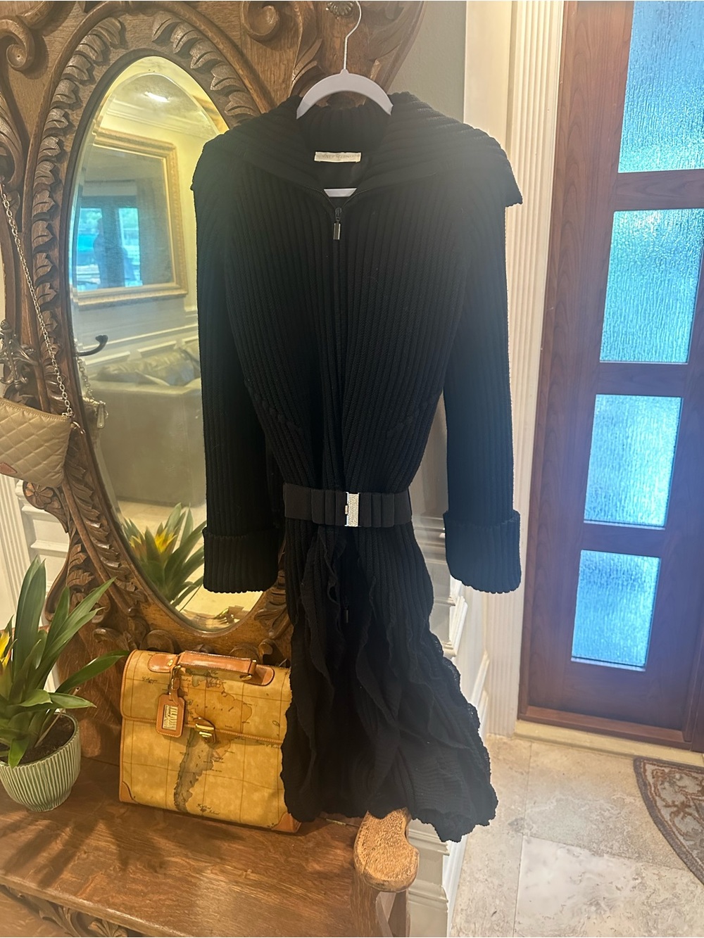 Authentic Valentino Black Sweater Dress w/ Crystal belt sz 36/6